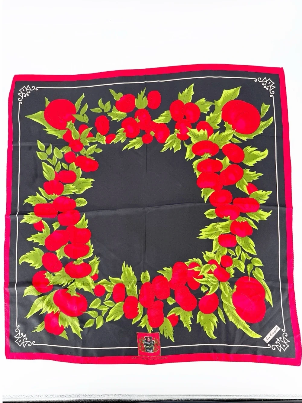 JUNE CRITCHFIELD Vintage 1990 Silk Scarf Heinz Tomato